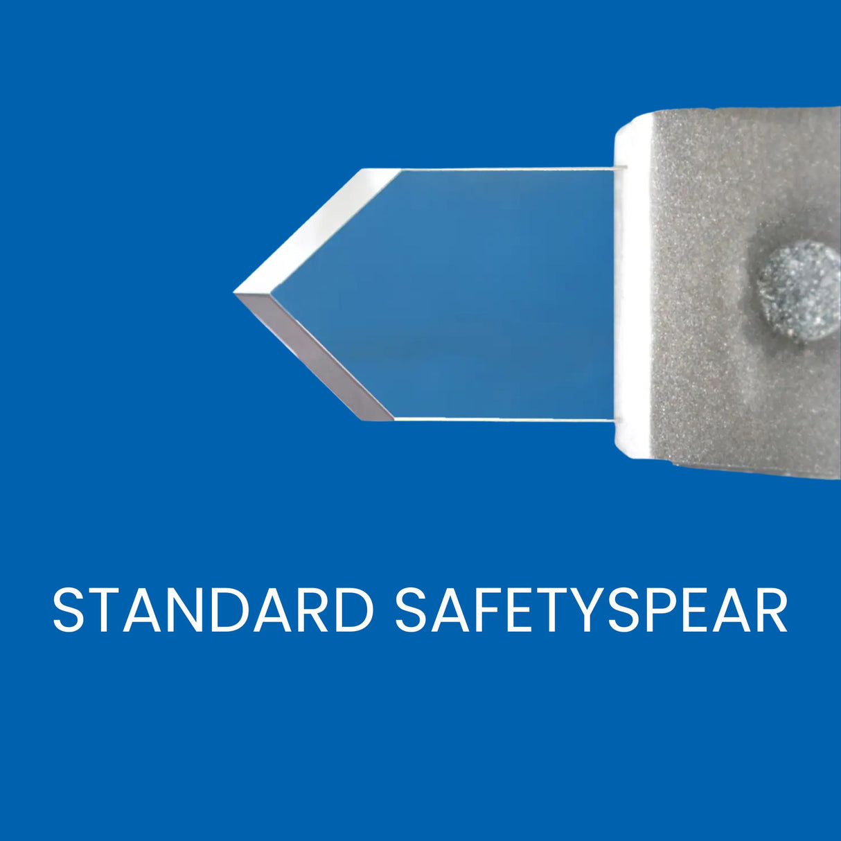 SafetySpear ophthalmic blade with sliding safety guard and ergonomic handle