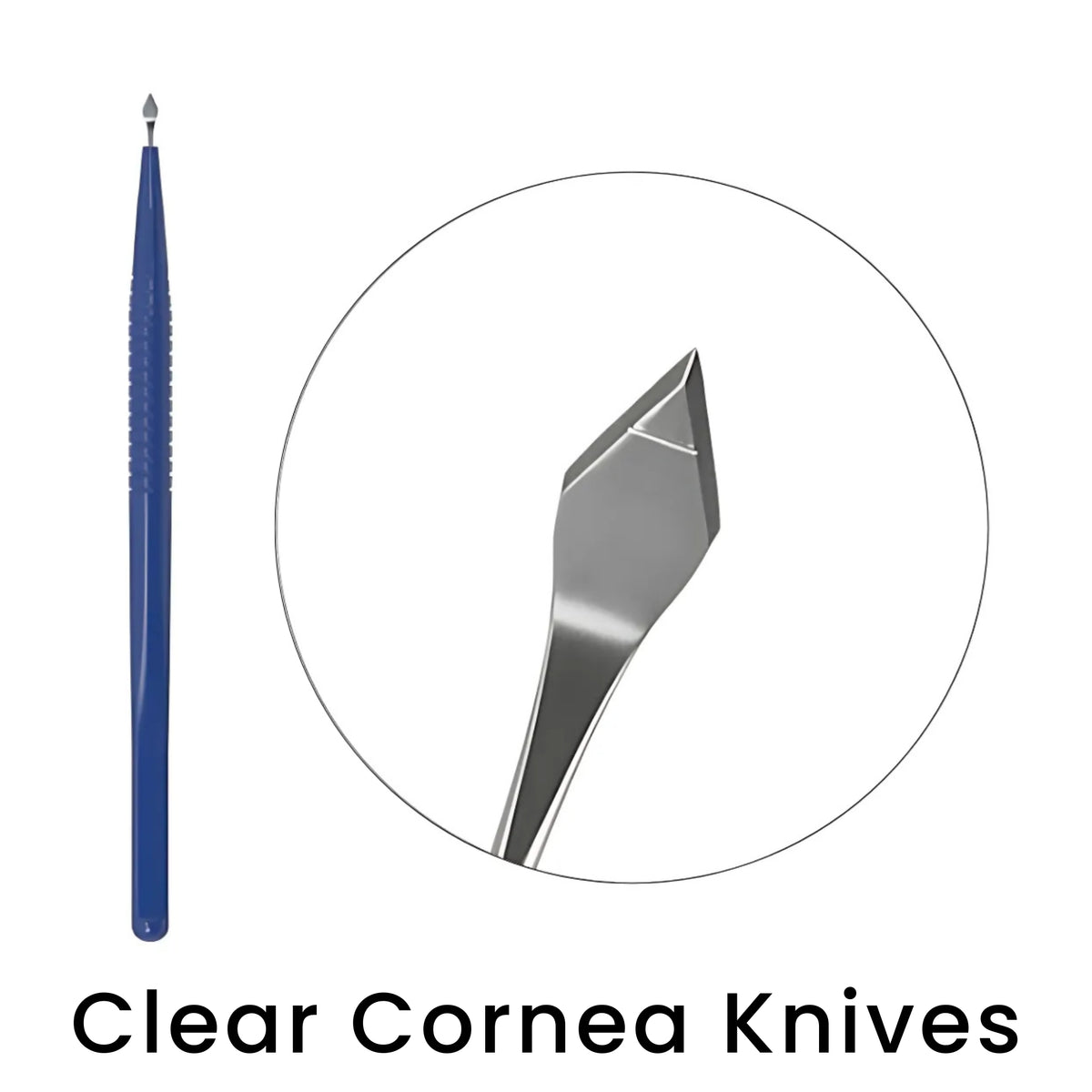 full body disposable clear cornea knife with tip close up