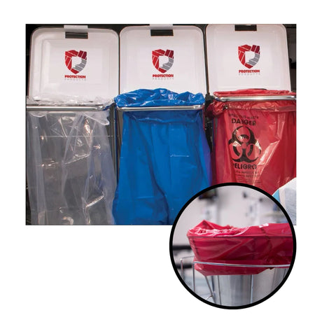 clear blue and red bag liners in hamper