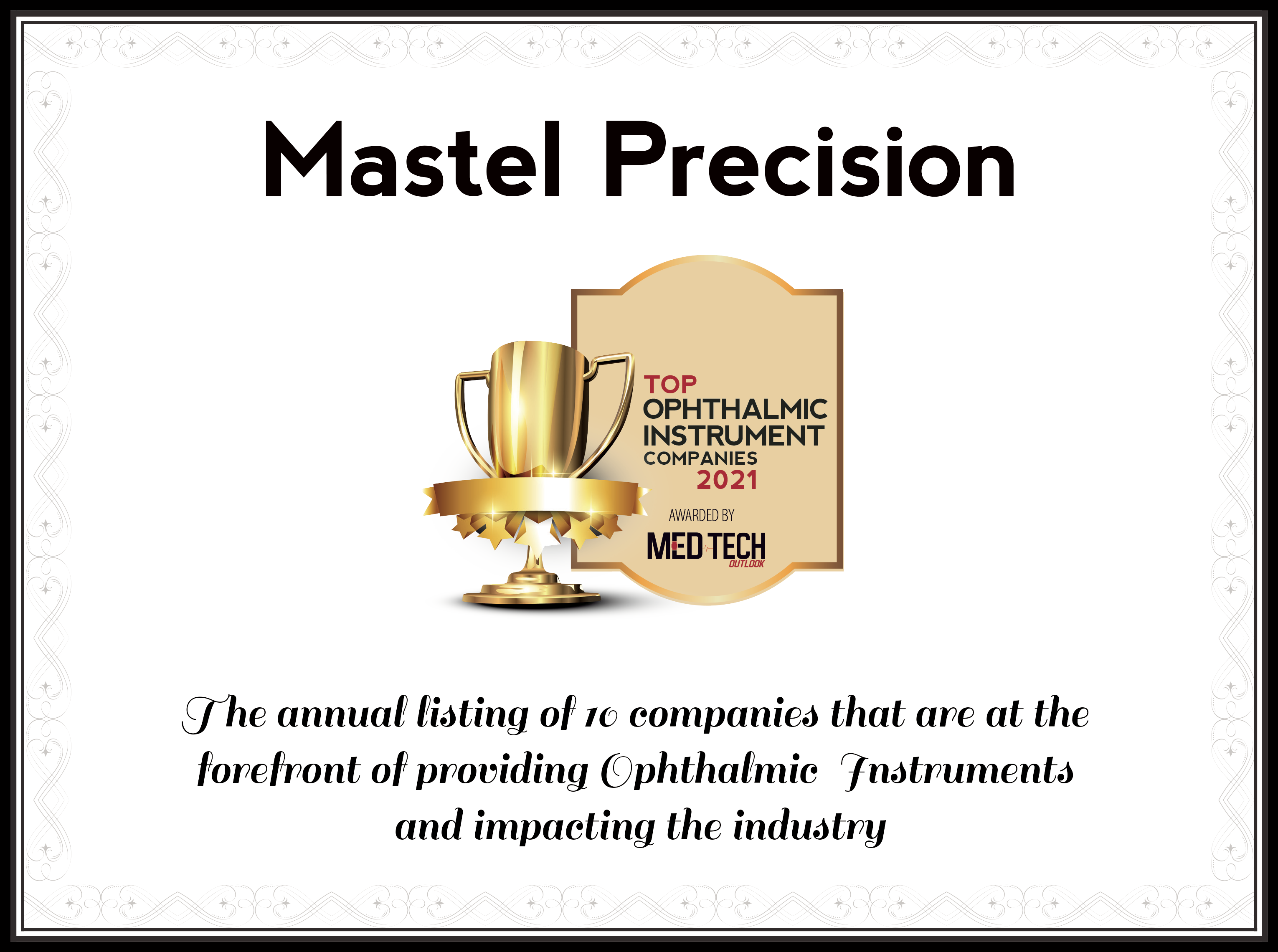 Mastel Precision Certificate